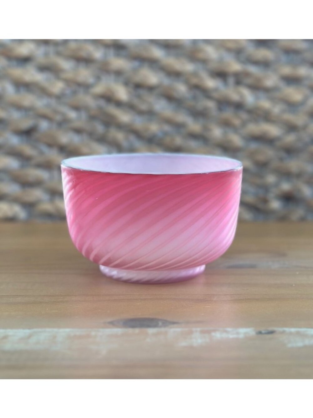 Antique? Victorian Era Pink Ombrรฉ Glass Stripped Bowl